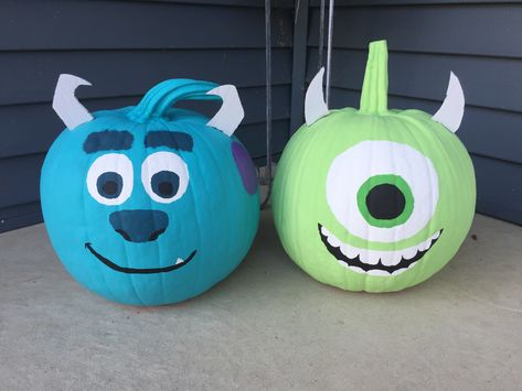 Monsters Inc. painted pumpkins! #mikewazowski #sully #monstersinc #halloween #pumpkin #painting https://www.youtube.com/watch?v=YIrR9zM_1oo Monsters Inc Pumpkin Painting Ideas, Monster Inc Painted Pumpkin, Mike And Sully Pumpkin, Pumpkin Mike Wazowski, Pumpkin Painting Ideas Sully, Cute Painted Pumpkins Ideas Easy, Mini Pumpkin Painting Ideas Disney, Mike Wazowski And Sully Pumpkin Painting, Disney Pumpkin Ideas Painting