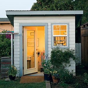 This tiny home office, housed in a converted potting shed is the perfect place to steal away from domestic responsibilities and focus on work. Shed Conversion Ideas, Writing Shed, Small Garden Shed, Tiny Home Office, Shed Studio, Office Shed, Shed Office, She Shed Ideas, Backyard Cottage