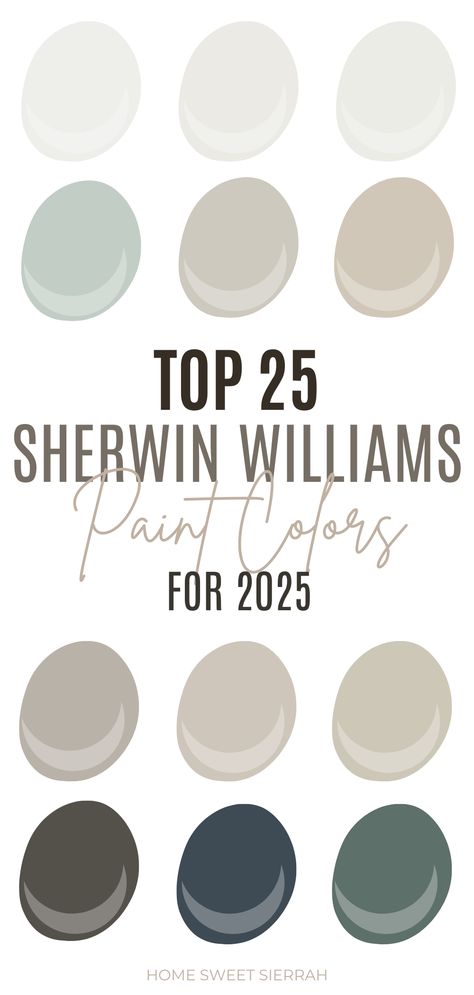 Top 25 Most Popular Sherwin Williams Paint Colors 2025 - homesweetsierrah.com Sherwin Williams Paint Colors For Furniture, Bathroom Wall Color Sherwin Williams, Trending Paint Colors Living Room, Sherwin Paint Colors Neutral, Light Gray Paint Colors Sherwin Williams, Paint Colors For Living Room Sherwin Williams, Best Interior Neutral Paint Colors, Bathroom Painting Ideas Sherwin Williams, Paint Ideas Bathroom Walls