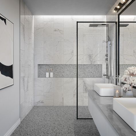 Home Decor Ideas for a Cozy Living Room Modern Shower Tile, Large Tile Bathroom, Master Shower Tile, Large Shower Tile, Organized Ideas, White Tile Shower, Porcelain Tile Bathroom, Grey Bathroom Tiles, Shower Wall Tile