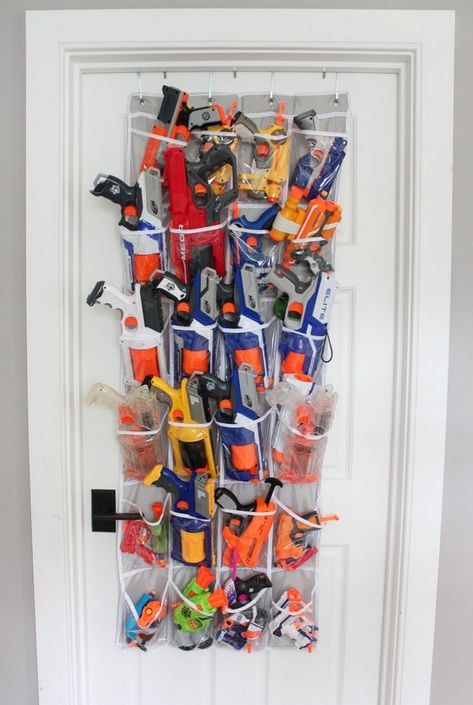 Best 5 Nerf Gun Storage Ideas For Small Spaces | Organize & Declutter Hot Wheels Storage Ideas Track, Nerf Organization Ideas, Boys Room Organization Ideas, Nerf Storage Ideas, Conner Lee, Small Boys Room, Guy Bedroom, Toy Closet Organization, Boy Toy Storage