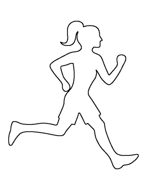 Running girl pattern. Use the printable outline for crafts, creating stencils, scrapbooking, and more. Free PDF template to download and print at http://patternuniverse.com/download/running-girl-pattern/ Book Folding Templates, Running Drawing, Printable Outline, Girl Template, Running Pictures, Running Girl, Hair Stenciling, Sports Drawings, Bird Template