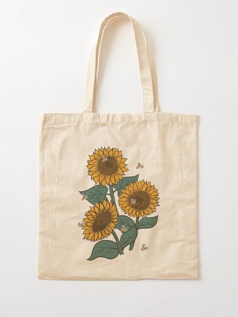 "Sunflowers + Bees" Tote Bag by latheandquill | Redbubble Sunflower Tote Bag, Painted Canvas Bags, Handpainted Tote, Tote Bag Painting, Handpainted Tote Bags, Canvas Bag Design, Tote Bag Ideas, Bag Painting, Bag Quotes