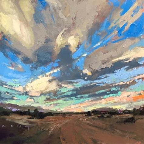 Expressive Landscape Painting, Nighttime Paintings, Chris Long, Painting Clouds, A Level Art Sketchbook, Nature Abstract, Western Paintings, Landscape Art Painting, Sky Painting