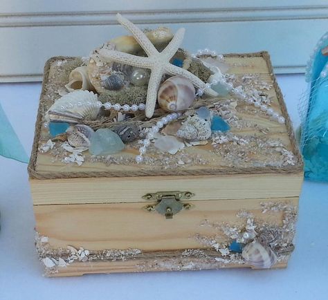 Treasures Washed Ashore Jewelry Box Sea Shell Jewelry Box, Seashell Jewelry Box Diy, Seashell Box Diy, Seashell Jewelry Holder Diy, Mermaid Jewelry Box, Seashell Jewelry Ideas, Diy Seashell Jewelry, Seashell Necklaces, Beach Themed Crafts