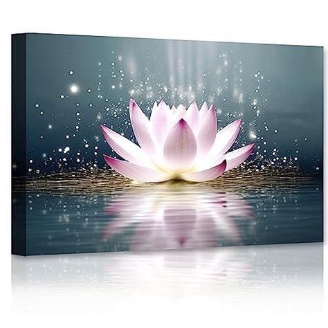 Zen Office Decor, Spiritual Room Decor, Spiritual Room, Pink Lotus Flower, Zen Painting, Meditation Spiritual, Flower Canvas Wall Art, Zen Wall Art, Wall Art Pink