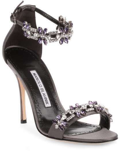 Manolo Blahnik Firadou 105 dark grey crystal sandal Dark Grey Heels, Manolo Blahnik Sandals, Clear High Heels, Manolo Blahnik Heels, Crystal Heels, Grey Heels, Crystal Sandals, Ankle Strap High Heels, Beautiful Sandals