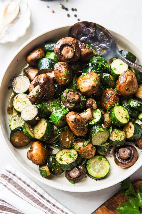 Pan Sautéed Zucchini and Mushrooms Sautéed Zucchini And Mushrooms, Zucchini Mushroom Recipes, Zucchini And Mushroom Recipes, Mushroom Zucchini Recipe, Zucchini And Mushrooms, Healthy Skillet Meals, Pan Fried Zucchini, Sautéed Zucchini, Zucchini Rounds