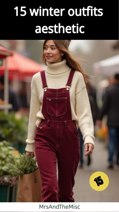 winter outfits aesthetic Winter Farmers Market Outfit, Winter Farmers Market, Overalls Outfit Winter, Colorful Faux Fur Coat, Church Outfit Winter, Aesthetic Winter Outfits, Farmers Market Outfit, Market Outfit, 15 Aesthetic