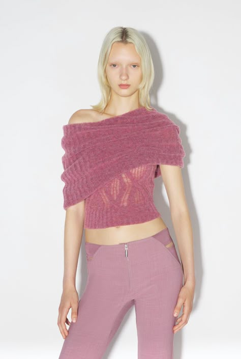 Jean Paul Gaultier - Jean Paul Gaultier | The Lilac Knit Top Y2k Knit Top, Jean Paul Gaultier Knitwear, Knit Fashion Runway, Runway Knitwear, Jean Paul Gaultier Top, Sequins Top Outfit, Goth Wardrobe, Paris Runway, Carrie Bradshaw Outfits