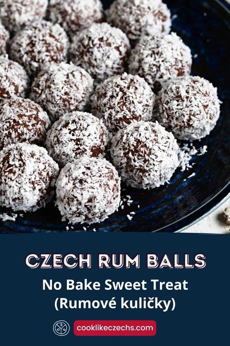 Homemade no-bake rum balls with nuts, a quick treat for all sweet lovers. Czech Dessert Recipes, Czech Cookies, Easy Rum Balls, Russian Teacakes, Czech Desserts, Boozy Treats, Czech Food, Slovak Recipes, Rum Balls