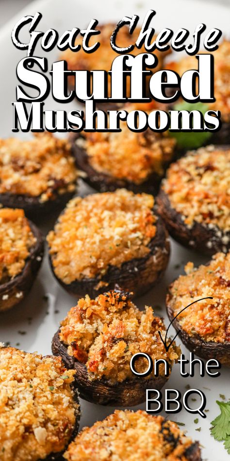 Goat Cheese Mushrooms, Baked Portabella Mushrooms, Grilled Stuffed Mushrooms, Grilled Goat Cheese, Bbq Dinner Recipes, Barbecue Party Food, Goat Cheese Stuffed Mushrooms, Grilled Portabella Mushrooms, Portabella Mushrooms Recipes