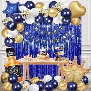 Blue Birthday Decorations, Navy Blue Birthday, Crown Balloon, 21 Birthday Party Decorations, Birthday Decorations For Women, Bday Decor, Gold Birthday Decorations, Mermaid Birthday Decorations, Balloons For Birthday