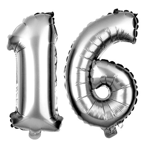 16th Birthday Party Balloons Numbers 1-6 MAKE YOUR PHOTOS STAND OUT: Whether you use these as props in your 16th birthday photos or as part of your backdrop or decorations, these will add extra excite Confetti Balloons Birthday, 16 Number, Balloon Numbers, Princess Balloons, 16 Balloons, Sweet 16 Decorations, Princess Birthday Cake, 21st Birthday Decorations, Silver Birthday