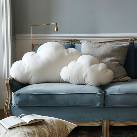 Introducing our Cloud-Shaped Cushion: Sink into the softness of a heavenly cloud with our plush, cloud-shaped cushion. Perfect for lounging or adding a touch of whimsy to your decor, it’s a cozy companion for relaxation. Conceptual AI Art Follow @ecosapiens for more! Cloud Bedding Aesthetic, Diy Cloud Pillow, Cloud Pillows, Baby Shower Crochet Cloud Pillow, Cute Pillows Cloud, Cloud Cushion, Diy Cushion, Heart Decorations, Lounge