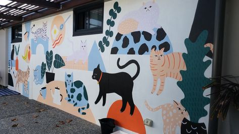 RSPCA Cat Mural — Emily Dolphin Animal Shelter Mural, Vet Mural, Dog Mural, Cat Mural, Pet Store Design, Mural Cafe, Trick Art, Puppy Room, Cat Hotel