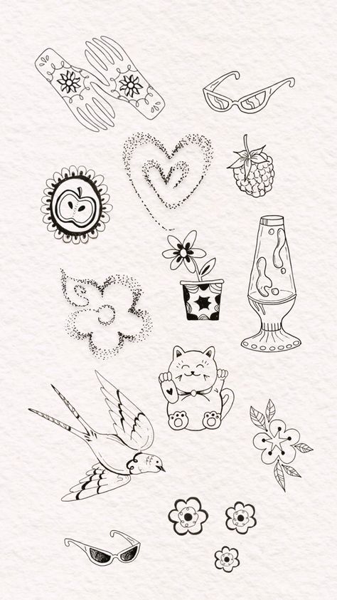 Hand Tattoos Inspiration, Handpoked Tattoo Ideas, Hand Drawn Tattoo Ideas, Hand Poked Tattoo Ideas, Hand Tattoo Sketch, Tattoo Charms, Hand Drawn Tattoos, Poked Tattoo, Summer Tattoos