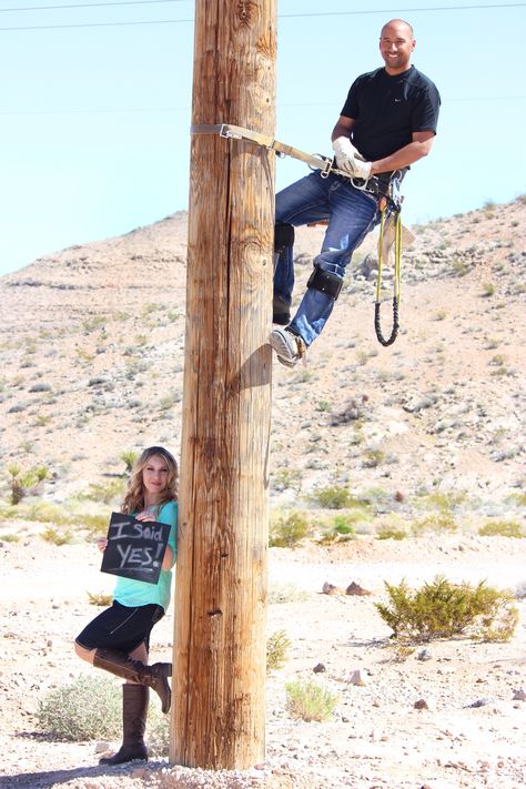 Engagement pictures lineman theme Lineman Wedding Ideas, Girlfriend Poses, Lineman Girlfriend, Tattoo Ideas For Couples, Engament Photos, Lineman Love, Lineman Shirts, Lineman Wife, Power Lineman