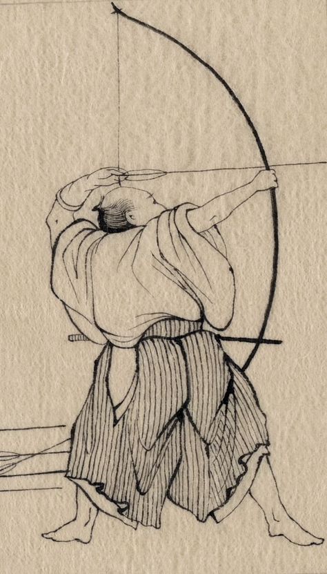 Asian Illustration Art, Zen Illustration, Japan Tattoo Design, Japanese Drawings, The Archer, Japanese Art Prints, Japanese Illustration, Traditional Japanese Art, Bow And Arrow