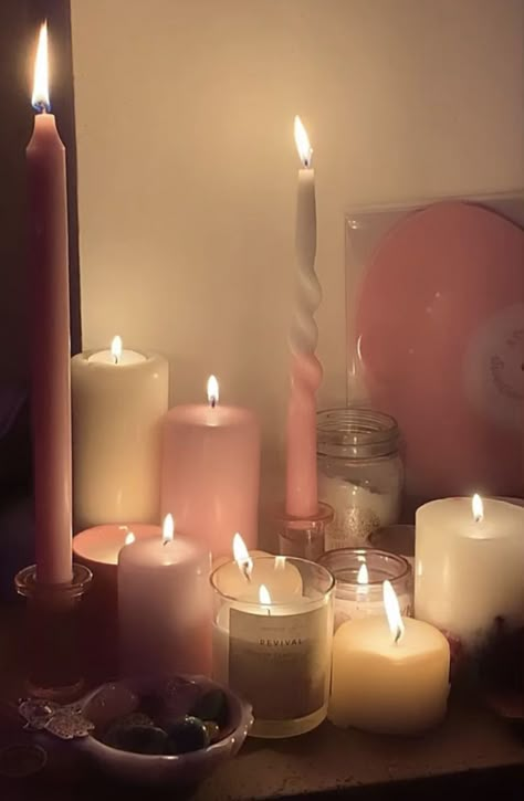 Candle Room Aesthetic, Candle Lit Room, Candle Light Aesthetic, Aphrodite Altar, Lady Aphrodite, Bedroom Candles, Candle Obsession, Light Feminine, Aesthetic Candles