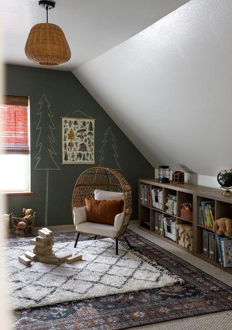 7 Favorite Room Makeovers of 2021!! - I SPY DIY Ikea Mirror Hack, Loft Area, I Spy Diy, Ikea Mirror, Attic Playroom, Room Makeovers, Green Paint Colors, Layered Rugs, Attic Bedroom