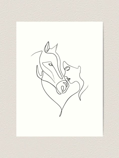 "One Line Art Women With Horse" Art Print for Sale by YaliliArt Women With Horse, Line Art Horse, Horse Line Art, One Line Tattoo, Horse And Human, Horse Sketch, Horse Art Print, Lady Art, Horse Tattoo