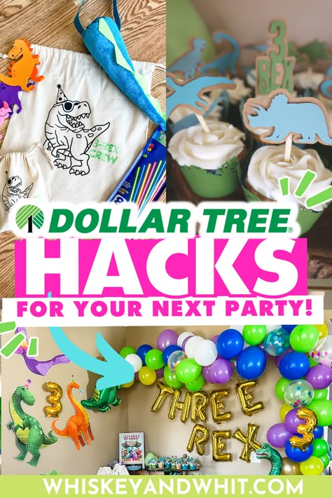 Dinosaur Party On A Budget, Easy Dino Party Decorations, Dino Decorations Party Diy, Dinosaur Birthday Party Craft, Simple Dinosaur Party Decorations, Homemade Dinosaur Decorations, Dinosaur Party Diy Decorations, Dino Juice Dinosaur Party, Dino Bday Party Food Ideas