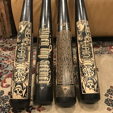 Bat Aesthetic Baseball, Baseball Bat Art, Baseball Bat Concept Art, Baseball Bat Reference, Baseball Bat Design, Metal Baseball Bat, Handmade Walking Sticks, Bat Art, Pinstripe Art