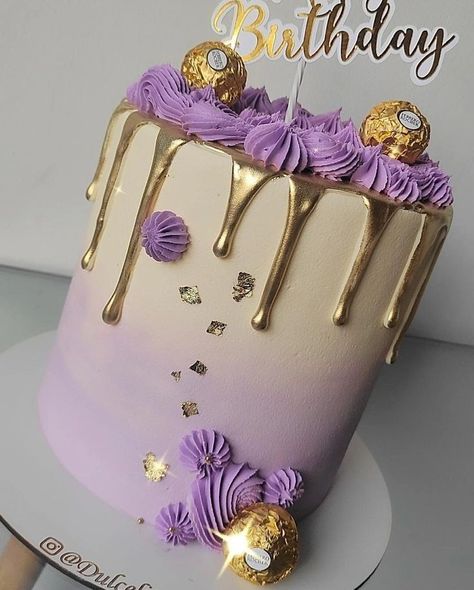 Birthday Cake Wishes, Cakes Happy Birthday, 40th Birthday Cake For Women, Modern Birthday Cakes, Purple Cakes Birthday, 25th Birthday Cakes, Birthday Cake Decorating Ideas, Gold Birthday Cake, Purple Cakes