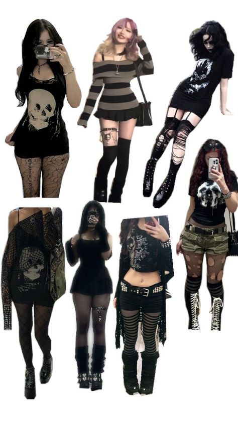 Rockstar Goth Outfits, Goth Outfits Y2k, Emo Concert Outfit Ideas, Scene Goth Outfits, Hot Goth Outfit Women, Y2k Dark Outfits, Alternative Outfits Women, How To Dress Emo, My Chemical Romance Concert Outfit