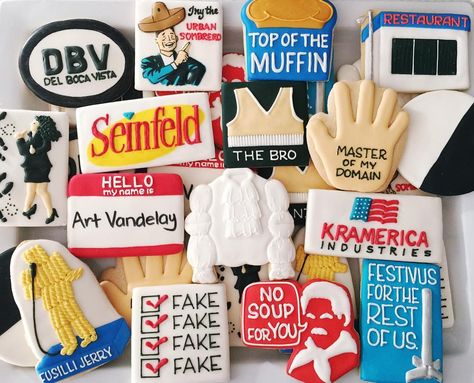 Angela Luisi Rudy on Instagram: “The entire #Seinfeld collection #seinfeldcookies #ohsugarevents #cookies” Seinfeld Themed Birthday Party, Seinfeld Birthday Party, Seinfeld Party, Seinfeld Birthday, Festivus Party, Royal Iced Cookies, Top Restaurants, Seinfeld, Cookie Inspiration