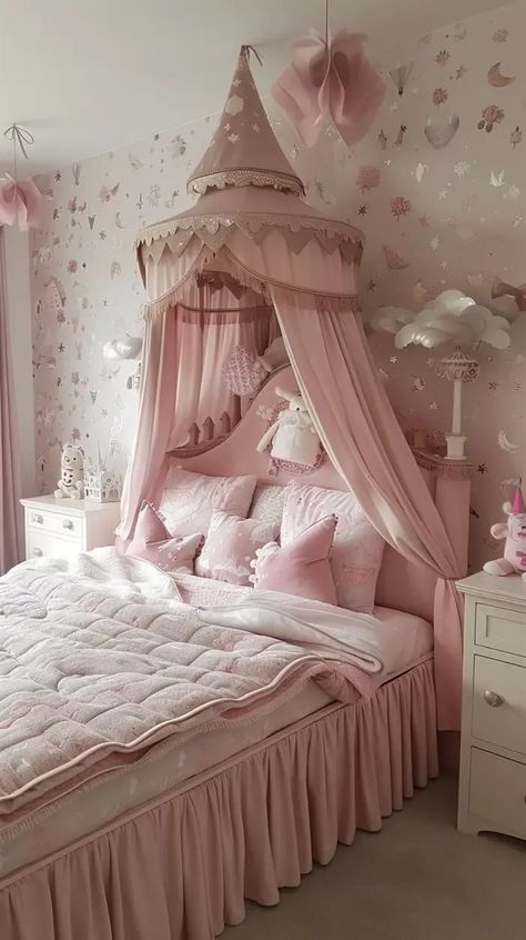 Ada Bedroom, Floral Girls Bedroom, Interactive Wall Art, Pink Toddler Rooms, Korean Bedroom Ideas, Sisters Room, Girly Pink Bedroom, Girls Princess Bedroom, Window Seat Ideas