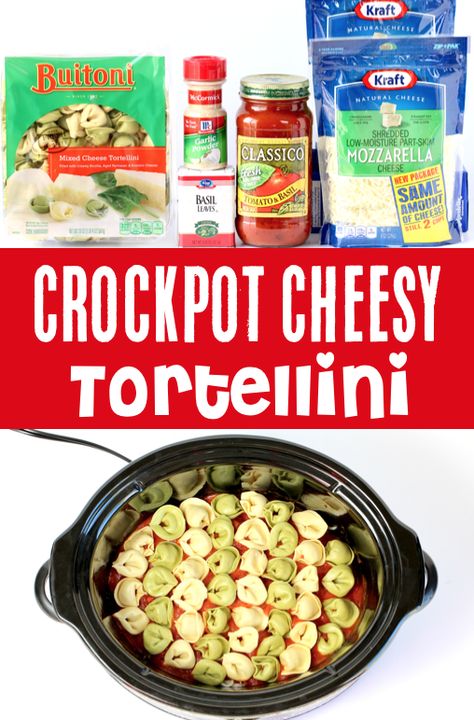 Crockpot Tortellini Recipes - Easy Simple Baked Cheesy Pasta Dish! This is one of the EASIEST dinners you'll make all week, and always brings smiles around the table! Go grab the recipe and give it a try! Crockpot Tortellini Recipes Slow Cooker, Crockpot Cheesy Tortellini, Cheese Tortellini Recipes Crockpot, Crockpot Tortellini Recipes, Tortellini Crock Pot, Tortellini Recipes Crockpot, Easy Tortellini Recipes, Crockpot Tortellini, Crock Pot Tortellini