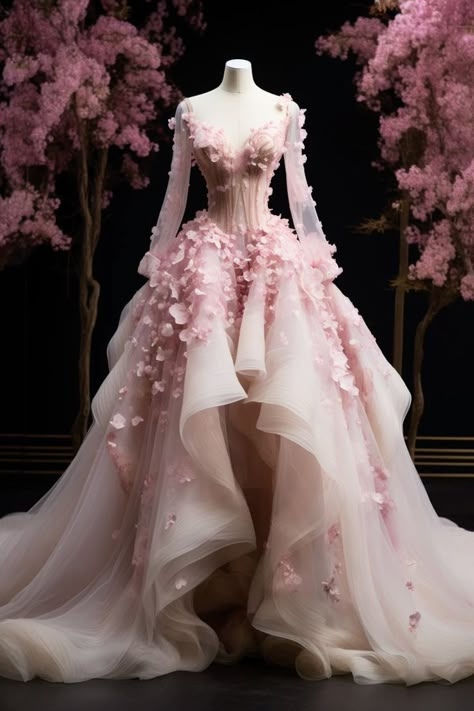 Enchanted Forest Dress Prom, Pink Fantasy Outfit, Wedding Dresses Pink, Fairytale Gown, Prom Dress Inspo, Dreamy Gowns, Senior Prom Dresses, Fantasy Dresses, Theme Dress