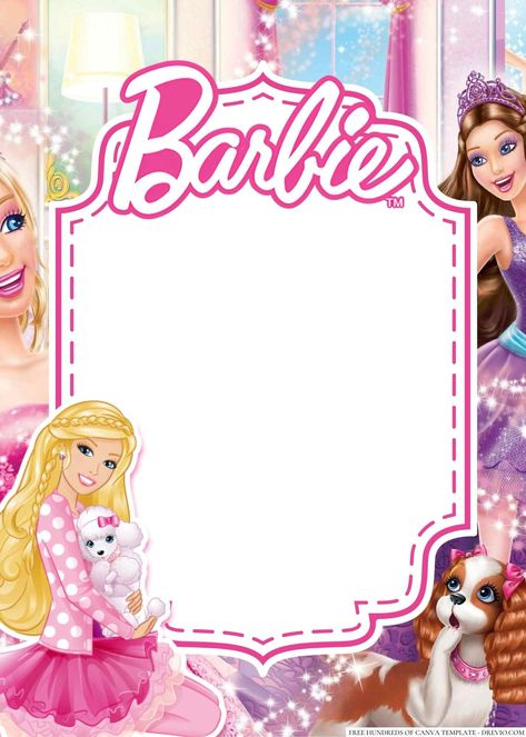 Barbie Theme Invitation Card, Barbie Template, Barbie Invitation Template, Barbie Birthday Card, Barbie Birthday Invitations, Barbie Invitations, Birthday Card Template Free, Birthday Invitation Card Template, Books School