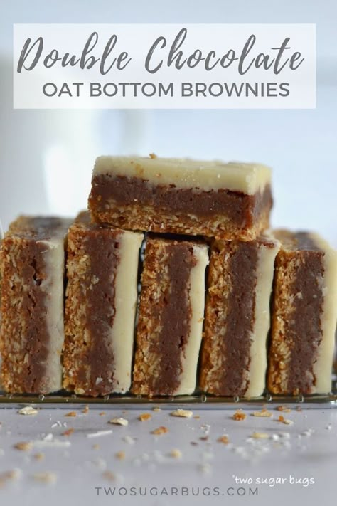 Triple Layer Brownies, Easy Bar Recipes, Easy Bar, Double Chocolate Brownies, White Chocolate Fudge, Savory Recipe, Bars And Squares, Chewy Brownies, Chocolate Oats