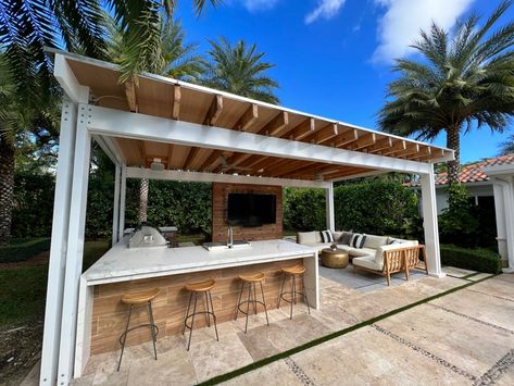 Backyard Pool Cabana, Outdoor Bar And Grill, Gym Kitchen, Resort Vibes, Outdoor Bar Area, Pool Gazebo, Entertaining Garden, Backyard Spa, Pool Pergola