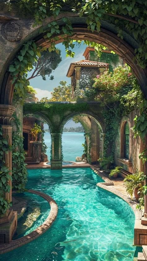 Dream Pools, Fantasy House, Fantasy Places, Fantasy Art Landscapes, Design Your Dream House, Pretty Places, Pool Designs, Fantasy Landscape, Dream Home Design