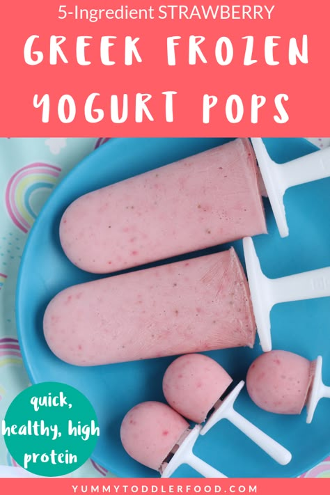 Greek Yogurt Popsicles Kids, Yogurt Breakfast Popsicles, Strawberry Frozen Yogurt Popsicles, Strawberry Yogurt Popsicles For Kids, Easy Yogurt Popsicles, Frozen Healthy Popsicles, Frozen Yogurt Popsicles Recipe, Homemade Popsicles Yogurt, Frozen Fruit And Yogurt Popsicles