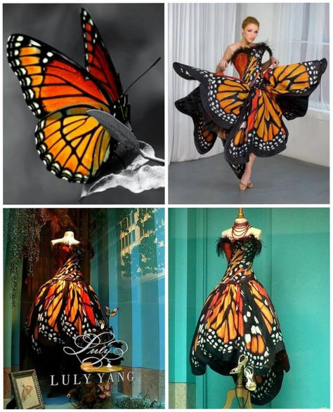 Monarch Butterfly Dress http://www.lulyyang.com/ Monarch Butterfly Dress Gowns, Butterfly Fashion Inspiration, Diy Butterfly Costume For Women, Butterfly Costume Women's, Butterfly Inspired Dress, Butterfly Design Dress, Monarch Costume, Monarch Butterfly Dress, Diy Butterfly Costume