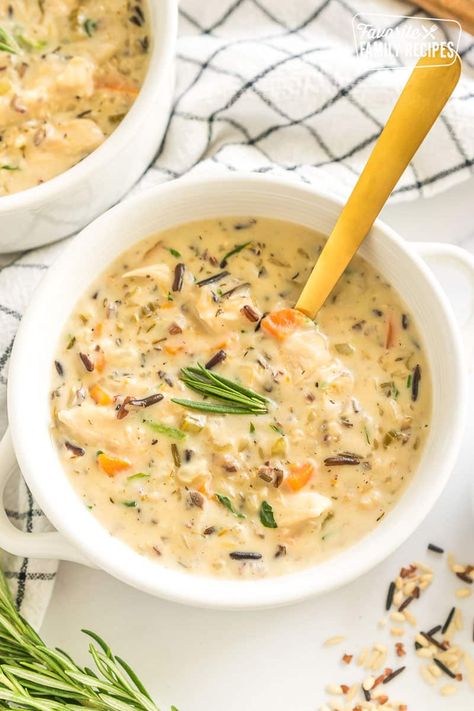 This Chicken and Wild Rice Soup is packed with savory veggies, tender bites of chicken, and hearty wild rice - a comfort food classic! Mushroom Wild Rice Soup, Mushroom Wild Rice, Turkey Rice Soup, Creamy Soups, Turkey Rice, Cooking Wild Rice, Roasted Cauliflower Soup, Cauliflower Soup Recipes, Mushroom Soup Recipes