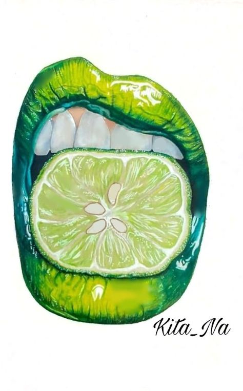 Lime Lips Drawing, Lip Outline, Lemon Drawing, Cherry Drawing, Fruit Sketch, Girly M Instagram, Lips Sketch, Green Lips, Lip Drawing