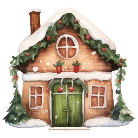 House Images, Christmas Gingerbread Men, House Ornaments, Watercolor Christmas, Christmas Illustration, Christmas House, Christmas Gingerbread, Christmas Images, Christmas Watercolor