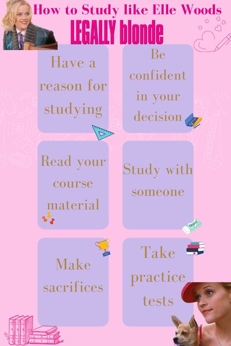 Live Everyday Like Elle Woods, Elle Woods Workout, Elle Woods Study Tips, What Like Its Hard Elle Woods, How To Be Elle Woods, How To Be Like Elle Woods, Elle Woods Study Method, How To Study Like Elle Woods, Elle Woods Study Motivation