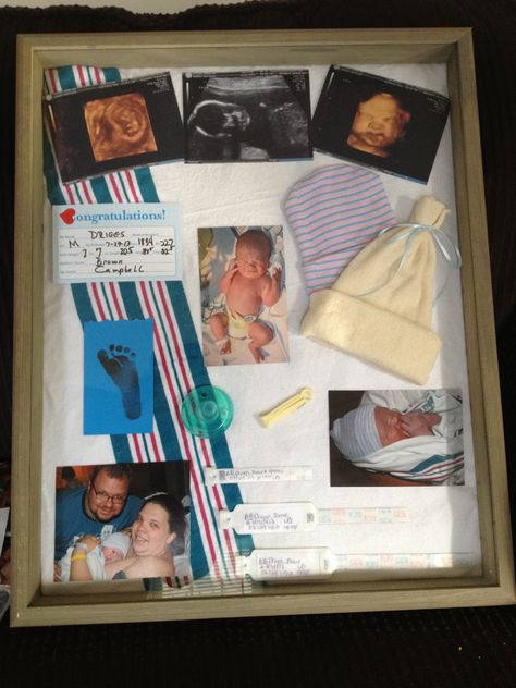 Shadow box <3 Infant Shadow Box Ideas, Ultrasound Shadow Box Ideas, Newborn Shadow Box Boy, Shadow Box For Baby Boy, Shadow Box Baby Boy, Nicu Baby Shadow Box Ideas, Ivf Shadow Box Ideas, Newborn Memory Box Ideas, Birth Shadow Box Ideas