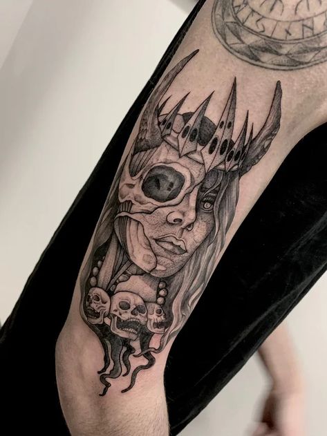 Hel Tattoo, Marvel Tattoos, Book Pins, Tattoo Sleeve Designs, Tattoo Stencils, Get A Tattoo, A Tattoo, Black And Grey Tattoos, All Tattoos