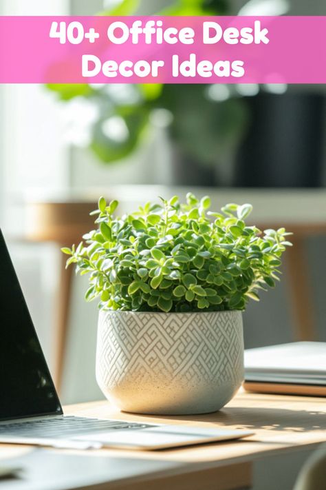 A decorative plant pot with vibrant greenery placed on a modern desk, offering refreshing desk inspiration and enhancing work desk decor for functional work setup desks. Fake Desk Plant, Office Desk Organization Ideas Aesthetic, Desk Accessories Aesthetic, Work Setup Desks, In Office Desk Decor, Office Desk Set Up Ideas, Work Desk Decor Ideas, Office Desk Plants, Work Desk Setup