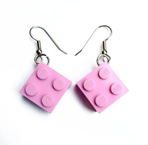 Diy Lego Earrings, Fimo Ring, Lego Earrings, Lego Jewelry, Crazy Earrings, Lesbian Earrings, Diy Lego, Homemade Earrings, Weird Jewelry