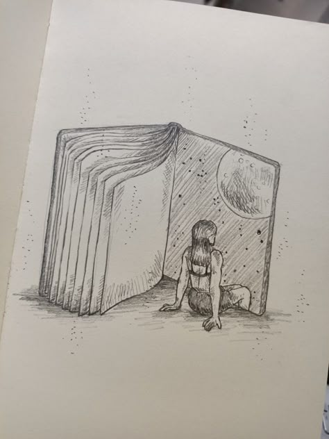 Book Reader Drawing, Scetches Notebook Ideas Easy, Art Motivation Drawing, Imaginative Drawing Ideas, Drawing Of A Journal, Deep Draw With Meaning, Dream Sketch Inspiration, Discover Drawing Ideas, Inktober Dream Drawing