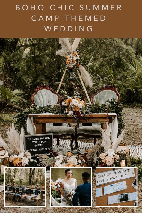 Camp Theme Wedding Ideas, Hiking Wedding Theme Ideas, Camping Wedding Ideas Decorations, Camp Wedding Centerpieces, Outdoor Camping Wedding Ideas, Fall Camping Wedding, Camp Ground Wedding Ideas, Wedding Camping Ideas, Fall Camp Wedding